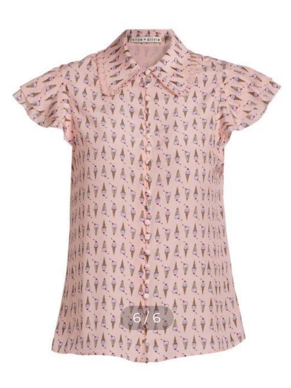 NEW Alice + Olivia Martel Silk Button Down Cap Sleeve Blouse Ice Cream Print. L
